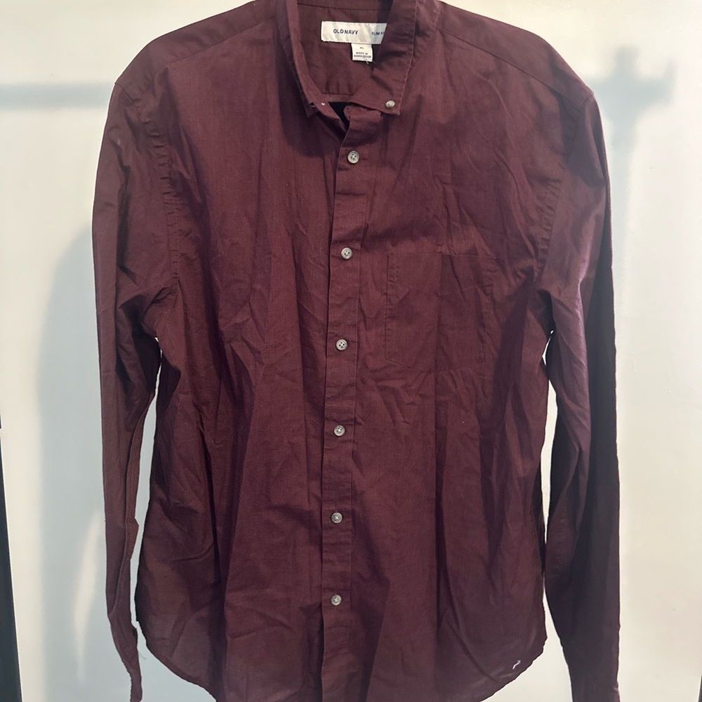 Old Navy Men's Maroon Casual Button Down Shirt